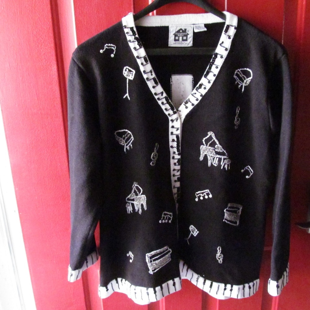 STORYBOOK KNITS PIANO MUSICAL SEQUINS SWEATER